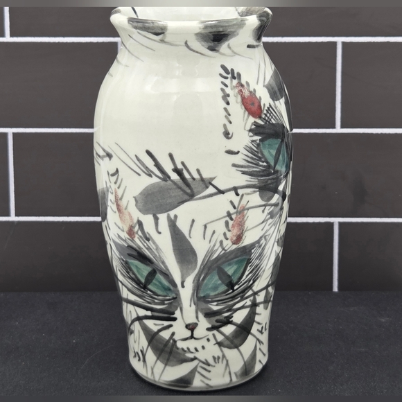 Graffiti Style Studio Pottery Vase Cat Design - Picture 2 of 7